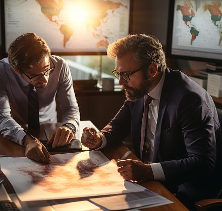 Team discussing business strategy in office