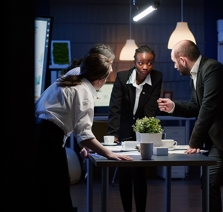 Professionals collaborating in office environment